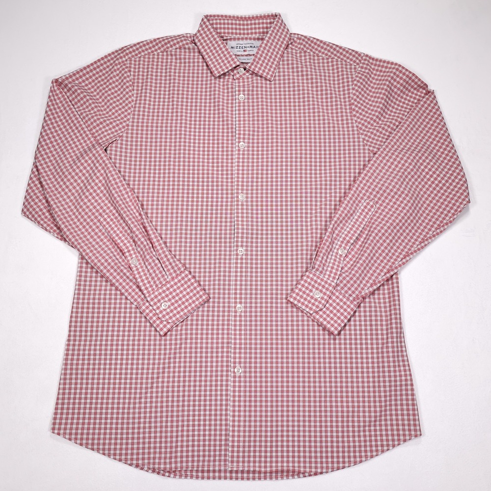 MIZZEN+MAIN Men's XXL Red Gingham Leeward Collection Trim Fit Dress Shirt USA - Picture 2 of 7